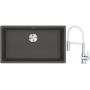 Franke Maris MRG 110-72 zlewozmywak granitowy 75,3x43,3 cm szary/grafitowy/onyx z baterią kuchenną Lina chrom/biały (1250716377, 1150626088) zdj.1