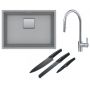 Franke Kanon KNG 110-52 zlewozmywak 52x42 cm Fragranite kamienny szary z baterią kuchenną Eos Neo stal szlachetna i zestawem noży kuchennych (1250528615, 1150590045, 1120545792) zdj.1