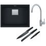 Franke Kanon KNG 110-52 zlewozmywak 52x42 cm Fragranite czarny mat z baterią kuchenną Lina Pull-Out czarny mat (1250633002, 1150626053) zdj.1