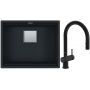 Franke Kanon KNG 110-52 zlewozmywak 52x42 cm Fragranite czarny mat z baterią kuchenną Active Neo czarny mat (1250633002, 1150653404) zdj.1