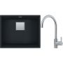 Franke Kanon KNG 110-52 zlewozmywak 52x42 cm Fragranite czarny mat z baterią kuchenną Eos Neo stal szlachetna (1250633002, 1150590044) zdj.1