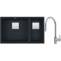 Franke Kanon KNG 120 zlewozmywak 76x46 cm Fragranite czarny mat z baterią kuchenną Eos Neo stal szlachetna (1250633004, 1150590045) zdj.1