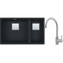Franke Kanon KNG 120 zlewozmywak 76x46 cm Fragranite czarny mat z baterią kuchenną Eos Neo stal szlachetna (1250633004, 1150590044) zdj.1