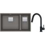 Franke Kanon KNG 120 zlewozmywak 76x46 cm Fragranite kamienny szary z baterią kuchenną Lina Pull-Out czarny mat (1250528639, 1150626053) zdj.1
