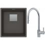 Franke Kanon KNG 110-37 zlewozmywak granitowy 46x41 cm łupkowy szary z baterią kuchenną Eos Neo stal szlachetna (1250716370, 1150590045) zdj.1