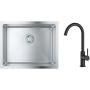 Zestaw Grohe K700 zlewozmywak 50x40 cm z baterią kuchenną Oltens Skafta stal szlachetna/czarny mat (35206300, 31574SD1) zdj.1