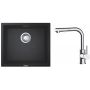 Zestaw Grohe K700 zlewozmywak granitowy 45,7x40,6 cm z baterią kuchenną Oltens Myvat czarny granit/chrom (35205100, 31653AP0) zdj.1