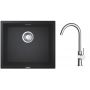 Zestaw Grohe K700 zlewozmywak granitowy 45,7x40,6 cm z baterią kuchenną Oltens Skafta czarny granit/chrom (35206100, 31653AP0) zdj.1