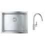 Zestaw Grohe K700 zlewozmywak stalowy 55x45 cm satyna z baterią kuchenną Start Edge chrom (31726SD0, 30529001) zdj.1
