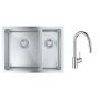 Zestaw Grohe K700 zlewozmywak stalowy 59,5x45 cm satyna z baterią kuchenną Eurosmart Cosmopolitan chrom (31577SD1, 31481001) zdj.1