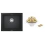 Zestaw Grohe K700 zlewozmywak granitowy 53,3x45,7 cm czarny z odpływem złotym (31654AP0, 40997GN0) zdj.1
