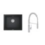 Zestaw Grohe K700 zlewozmywak granitowy 53,3x45,7 cm czarny z baterią kuchenną Get chrom (31654AP0, 30361000) zdj.1