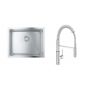 Zestaw zlewozmywak Grohe K700 zlewozmywak stalowy 55x45 cm satyna i bateria kuchenna Get chrom (31574SD1, 30361000) zdj.1
