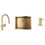 Zestaw Grohe K700 komora stalowa 50x40 cm podwieszana z baterią kuchenną Minta i dozownikiem Cosmpolitan Brushed Cool Sunrise (31574GN1, 32321GN2, 40535GN0) zdj.1