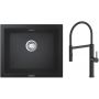 Zestaw Grohe K700U zlewozmywak granitowy 53,3x45,7 cm z baterią kuchenną Oltens Borga czarny granit/czarny mat (31654AP0, 35207300) zdj.1