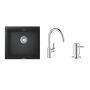 Grohe K700U zlewozmywak granitowy 53,3x45,7 cm z baterią kuchenną Grohe BauEdge i dozownikiem Cosmopolitan czarnychrom (31654AP0, 31367001, 40535000) zdj.1