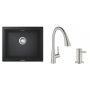 Zestaw Grohe K700U zlewozmywak granitowy 53,3x45,7 cm z baterią Grohe Zedra i dozownikiem Grohe Cosmopolitan czarny/stal nierdzewna (31654AP0, 32294DC2, 40535DC0) zdj.1