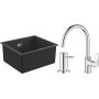 Zestaw Grohe K700 zlewozmywak granitowy 45,7x40,6 cm z baterią kuchenną Bauloop i dozownikiem Cosmopolitan (1653AP0, 31368001, 40535000) zdj.1