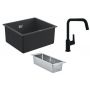 Zestaw Grohe K700 zlewozmywak granitowy czarny z baterią kuchenną Start i wkładką ociekową stal (304702430, 31653AP0, 40852SD0) zdj.1