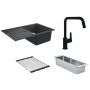 Zestaw Grohe K400 zlewozmywak granitowy czarny z baterią kuchenną Start, ociekaczem i wkładką ociekową stal (31639AP0, 304702430, 40854SD0, 40853SD0) zdj.1