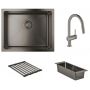 Zestaw Grohe K700U zlewozmywak stalowy Brushed Hard Graphite z baterią kuchenną Minta, ociekaczem i wkładką ociekową (31574AL1, 32321AL2, 40856AL0, 40852AL0) zdj.1
