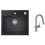 Zestaw Grohe K700 zlewozmywak granitowy czarny z baterią kuchenną Minta Brushed Hard Graphite (31651AP0, 32321AL2, 40400AL0) zdj.1
