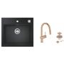 Zestaw Grohe K700 zlewozmywak granitowy czarny z baterią kuchenną Minta Brushed Warm Sunset i zestawem odpływowym (31651AP0, 32321DL2, 40400DL0) zdj.1