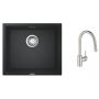 Zestaw Grohe K700 zlewozmywak granitowy czarny z baterią kuchenną Concetto stal  (31653AP0, 31483DC2) zdj.1