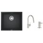 Zestaw Grohe K700 zlewozmywak granitowy czarny z baterią kuchenną Concetto stal i dozownikiem płynów  (31653AP0, 31483DC2, 40535DC0) zdj.1
