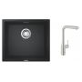 Zestaw Grohe K700 zlewozmywak granitowy czarny z baterią kuchenną Essence stal (31653AP0, 30270DC0) zdj.1