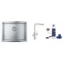 Zestaw Grohe K700 zlewozmywak stalowy z baterią kuchenną Pure Minta stal i filtrem wody Blue (31726SD0, 30601DC0, 40875000) zdj.1