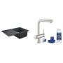 Zestaw Grohe K400 zlewozmywak 78x50 cm czarny granit z baterią kuchenną filtrującą Blue Pure stal nierdzewna (31639AP0, 30382DC0) zdj.1