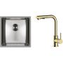 Zestaw Oltens Stalvask zlewozmywak stalowy 44x44 cm z baterią kuchenną Myvat stal polerowana/złoty połysk (71100100, 35205800) zdj.1