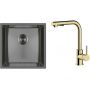 Zestaw Oltens Stalvask zlewozmywak stalowy 44x44 cm z baterią kuchenną Myvat czarny/złoty połysk (71100300, 35205800) zdj.1