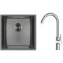 Zestaw Oltens Stalvask zlewozmywak stalowy 44x44 cm z baterią kuchenną Skafta czarny/chrom (71100300, 35206100) zdj.1