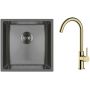 Zestaw Oltens Stalvask zlewozmywak stalowy 44x44 cm z baterią kuchenną Skafta czarny/złoty połysk (71100300, 35206800) zdj.1