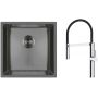 Zestaw Oltens Stalvask zlewozmywak stalowy 44x44 cm z baterią kuchenną Borga czarny/chrom (71100300, 35207100) zdj.1