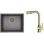 Zestaw Oltens Stalvask zlewozmywak stalowy 54x44 cm z baterią kuchenną Myvat czarny/złoty połysk (71101300, 35205800) zdj.1