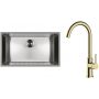 Zestaw Oltens Stalvask zlewozmywak stalowy 76x44 cm z baterią kuchenną Skafta stal polerowana/złoty połysk (71102100, 35206800) zdj.1