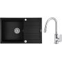 Zestaw Pyramis Naxos zlewozmywak granitowy 79x50 cm z baterią kuchenną Oltens Lista czarny mat/chrom (070174301, 35202100) zdj.1