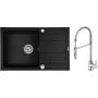 Zestaw Pyramis Naxos zlewozmywak granitowy 79x50 cm z baterią kuchenną Oltens Duf czarny mat/chrom (070174301, 35203100) zdj.1