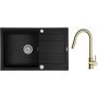 Zestaw Pyramis Naxos zlewozmywak granitowy 79x50 cm z baterią kuchenną Oltens Litla czarny mat/złoty połysk (070174301, 35204800) zdj.1