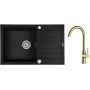 Zestaw Pyramis Naxos zlewozmywak granitowy 79x50 cm z baterią kuchenną Oltens Skafta czarny mat/złoty połysk (070174301, 35206800) zdj.1