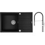 Zestaw Pyramis Naxos zlewozmywak granitowy 79x50 cm z baterią kuchenną Oltens Borga czarny mat/chrom (070174301, 35207100) zdj.1