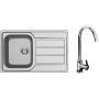 Zestaw Pyramis Athena zlewozmywak stalowy 79x50 cm 1B 1D i bateria kuchenna Lungo gładki/chrom 100 178 701L zdj.1