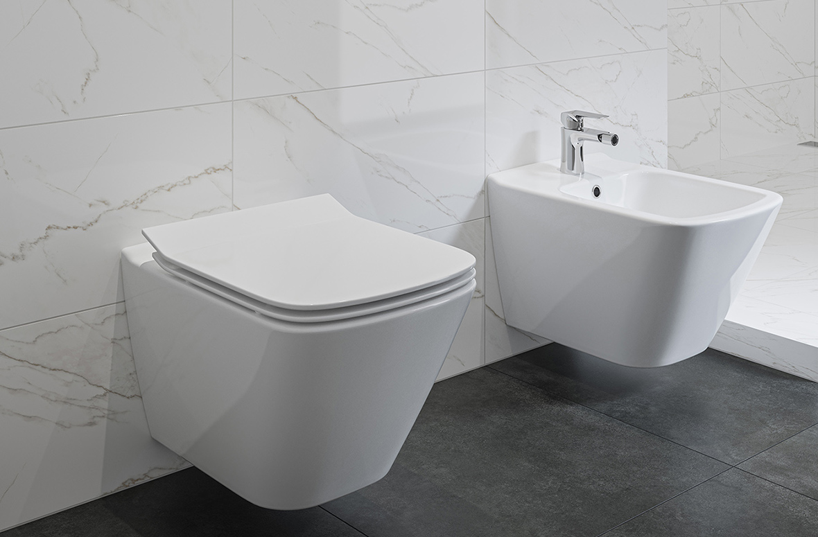 Cersanit City Square miska WC wisząca Clean On z deską wolnoopadającą Slim EcoBox biały S701-405-ECO