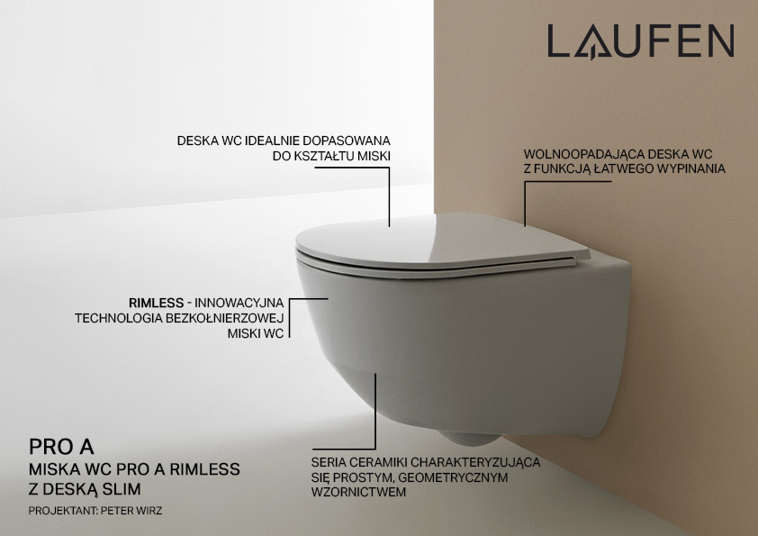 Laufen Pro A miska WC wisząca Rimless z deską wolnoopadającą Slim biała H8669560000001