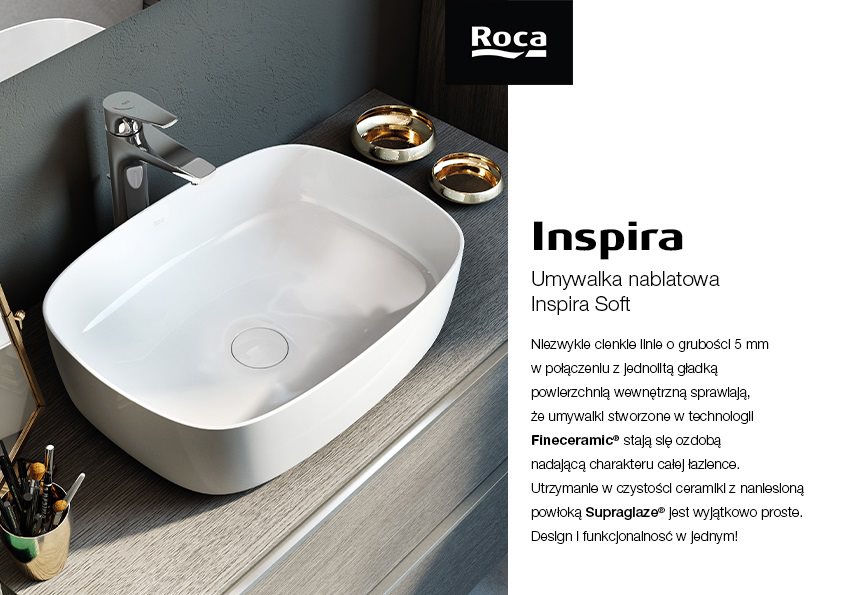 Roca Inspira Soft umywalka 50x37 cm prostokątna nablatowa Supraglaze biała A327500S00