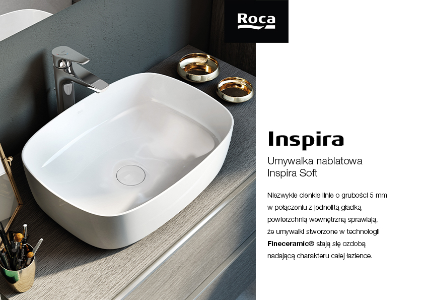 Roca Inspira Soft umywalka 50x37 cm nablatowa biała A327500000