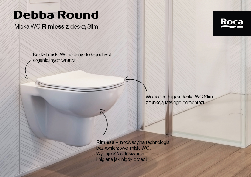 Roca Debba Round miska WC wisząca z deską wolnoopadającą slim biała A34H992000